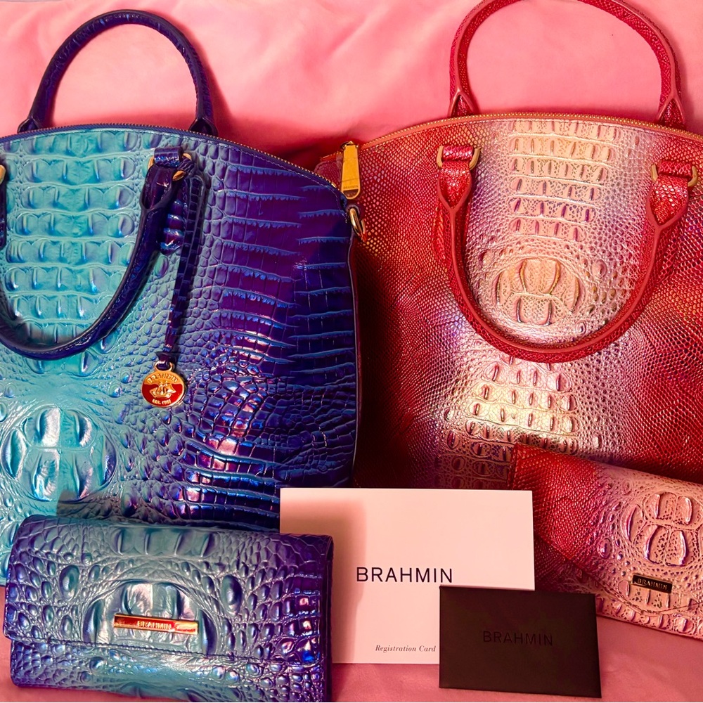 Brahmin Vibrant Blue and Pink Crocodile Embossed Totes (Sold Separately)